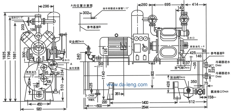 LN4AV10型氨压缩冷凝机组外形尺寸