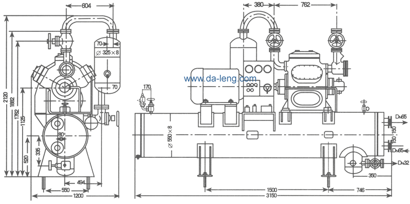 LN6AW10型氨压缩冷凝机组外形尺寸