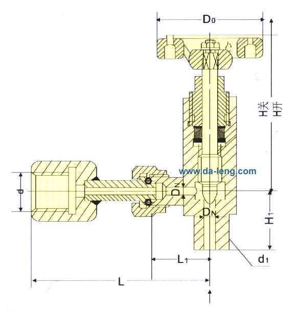 DN4直角式氨压力表阀外形尺寸